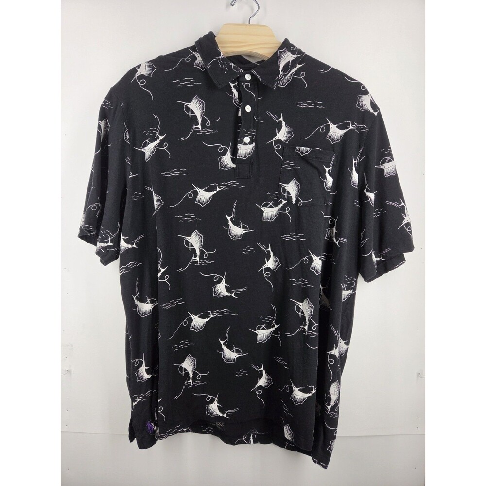 Polo Ralph Lauren Mens 2XLT Black Cotton Linen Swordfish Short Sleeve Shirt 2015